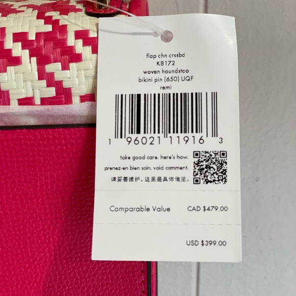 **Sold on Ebay** Kate Spade Flap Chain Crossbody Houndstooth Bikini Pink 👙 - Picture 6 of 8